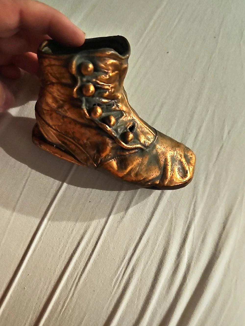 Vintage Bronzed Or Copper Dipped Baby Lace-Up Boot